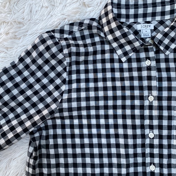 J. Crew Factory Check Tie Hem Button Down Shirt 💗 Black & White - Picture 6 of 13